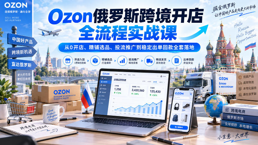 Ozon俄罗斯跨境开店全流程实战课｜从0开店、精铺选品、投流推广到稳定出单回款全套落地-LanTi云网创