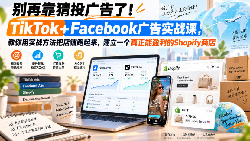 别再靠猜投广告了！TikTok+Facebook广告实战课，教你用实战方法把店铺跑起来，建立一个真正能盈利的Shopify商店【原创双语字幕】-LanTi云网创