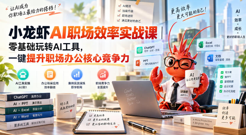 小龙虾AI职场效率实战课｜零基础玩转AI工具，一键提升职场办公核心竞争力-LanTi云网创