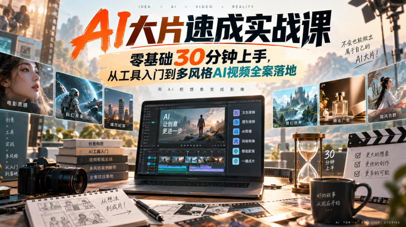 AI大片速成实战课｜零基础30分钟上手，从工具入门到多风格AI视频全案落地​-LanTi云网创