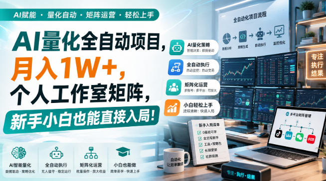 AI量化全自动挂机，月入1W+，个人工作室矩阵，新手小白也能直接入局！-LanTi云网创