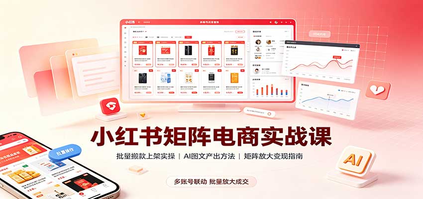 小红书矩阵电商实战课：批量搬款上架实操，AI图文产出，矩阵放大变现指南-LanTi云网创