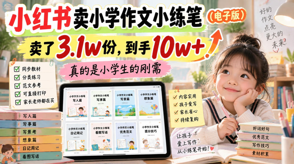 小红书卖小学作文小练笔(电子版)，卖了3.1w份，到手10w+，真的是小学生的刚需-LanTi云网创