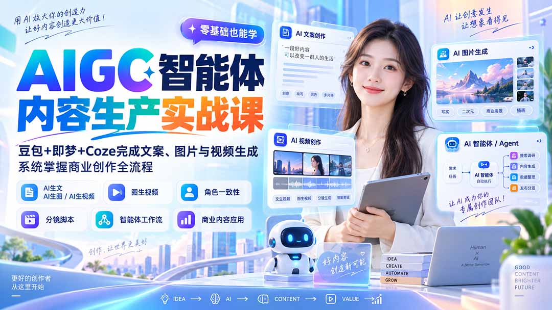 AIGC智能体内容生产实战课：豆包+即梦+Coze完成文案、图片与视频生成，系统掌握商业创作全流程-LanTi云网创