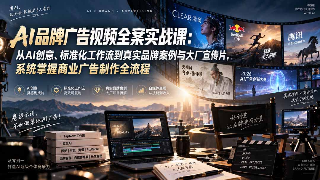 AI品牌广告视频全案实战课：从AI创意、标准化工作流到真实品牌案例与大厂宣传片，系统掌握商业广告制作全流程-LanTi云网创