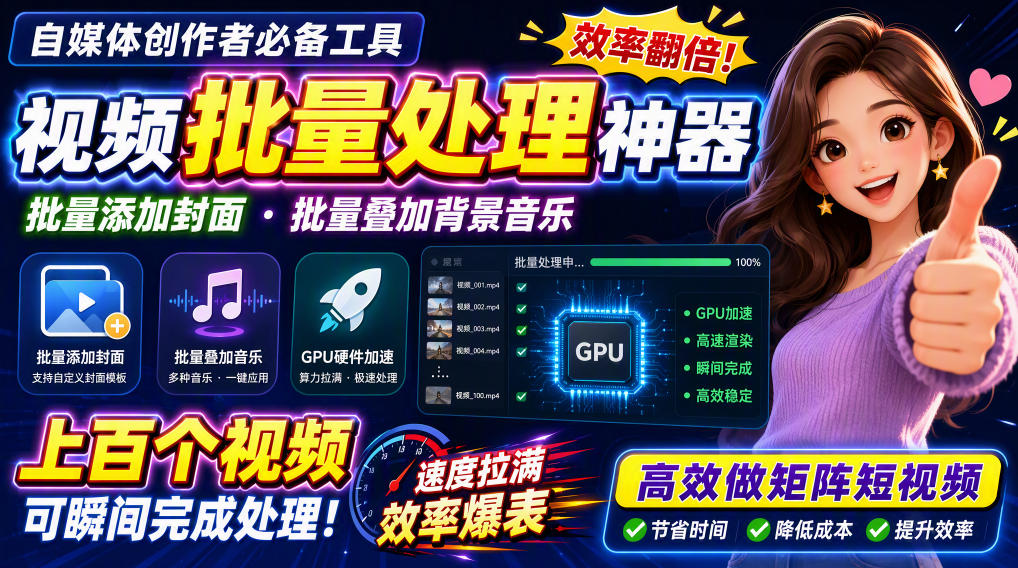 视频批量加封面，把封面添加到视频第一帧，不用剪辑软件批量添加-LanTi云网创