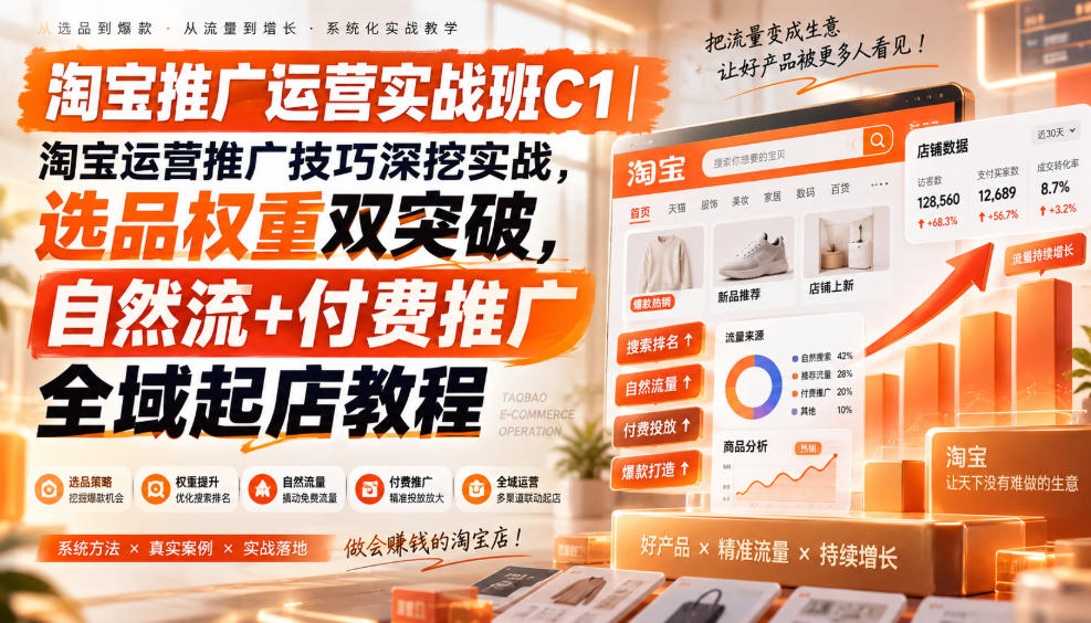淘宝推广运营实战班C1｜淘宝运营推广技巧深挖实战，选品权重双突破，自然流+付费推广全域起店教程-LanTi云网创