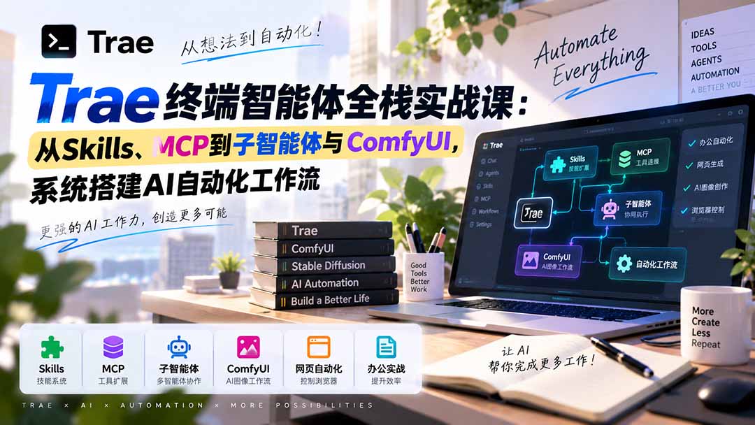 Trae终端智能体全栈实战课：从Skills、MCP到子智能体与ComfyUI，系统搭建AI自动化工作流-LanTi云网创