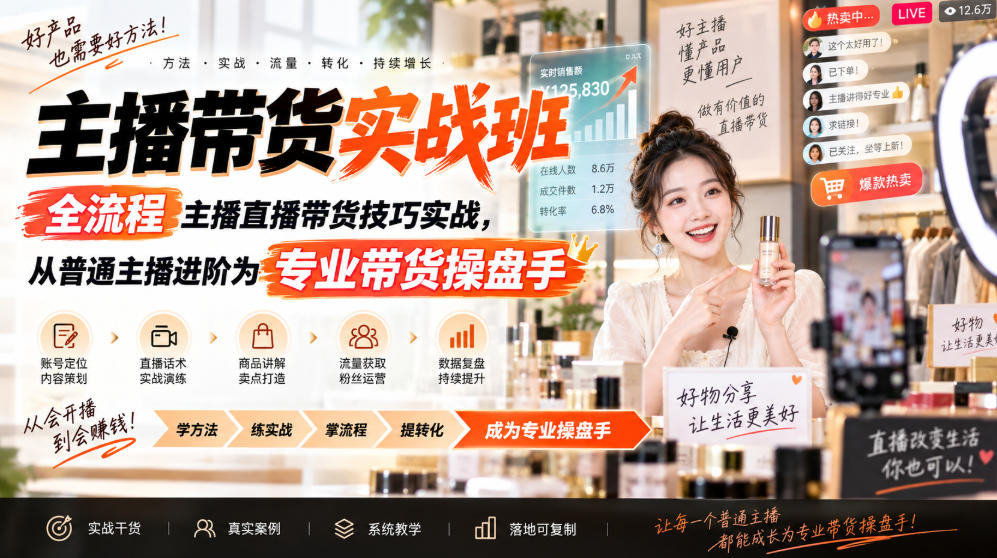 主播带货实战班ZB，全流程主播直播带货技巧实战，从普通主播进阶为专业带货操盘手-LanTi云网创