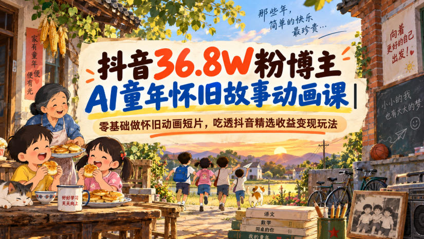 抖音36.8W粉博主AI童年怀旧故事动画课｜零基础做怀旧动画短片，吃透抖音精选收益变现玩法-LanTi云网创