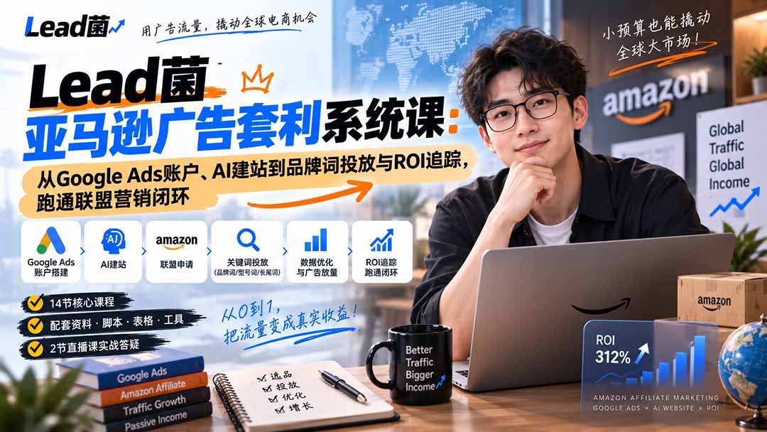 Lead菌亚马逊广告套利系统课：从Google Ads账户、AI建站到品牌词投放与ROI追踪，跑通联盟营销闭环-LanTi云网创