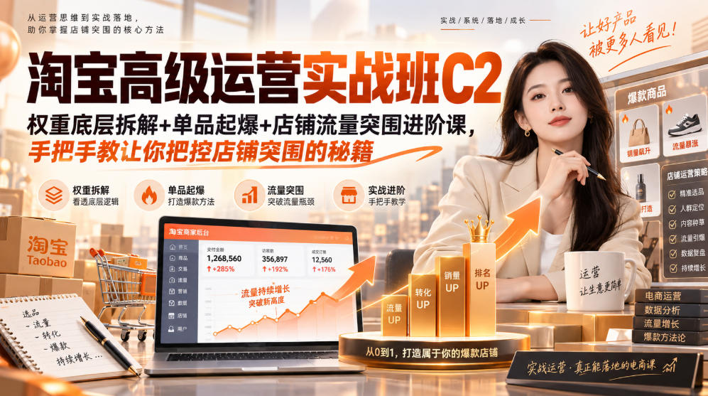 淘宝高级运营实战班C2｜权重底层拆解+单品起爆+店铺流量突围进阶课，手把手教让你把控店铺突围的秘籍-LanTi云网创