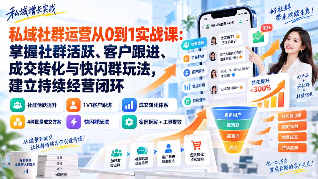 私域社群运营从0到1实战课：掌握社群活跃、客户跟进、成交转化与快闪群玩法，建立持续经营闭环-LanTi云网创
