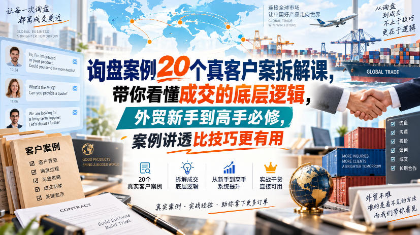 询盘案例20个真客户案拆解课，带你看懂成交的底层逻辑，外贸新手到高手必修，案例讲透比技巧更有用-LanTi云网创