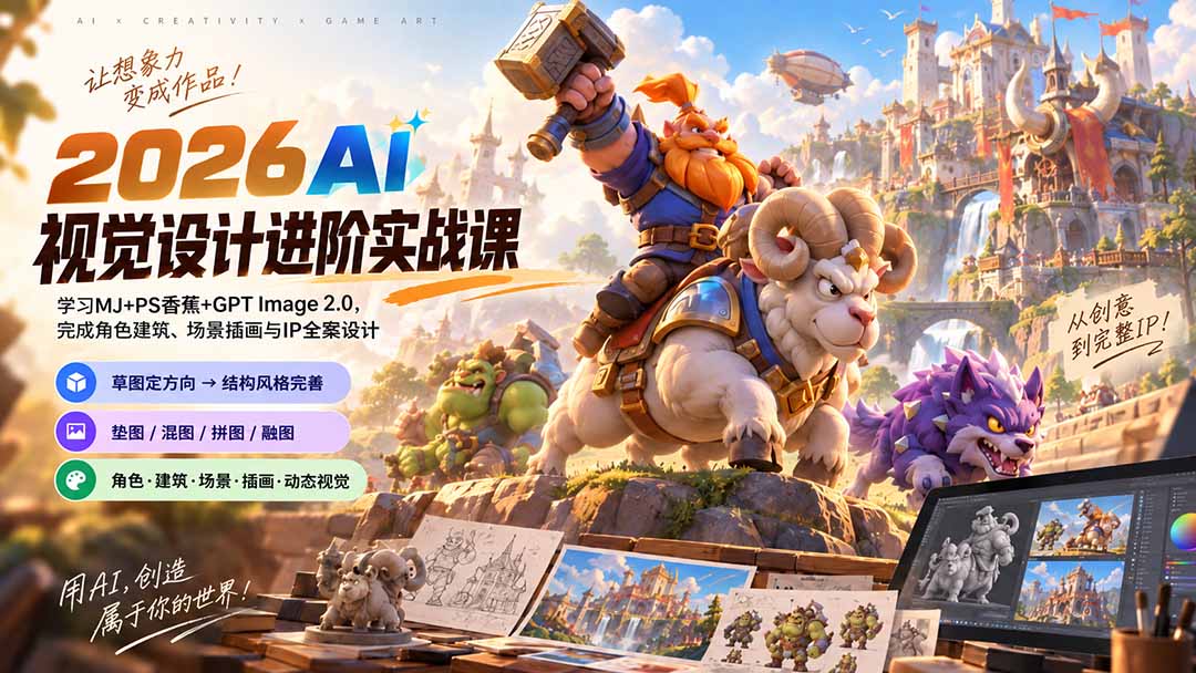 2026AI视觉设计进阶实战课-更新：学习MJ+PS香蕉+GPT Image 2.0，完成角色建筑、场景插画与IP全案设计-LanTi云网创