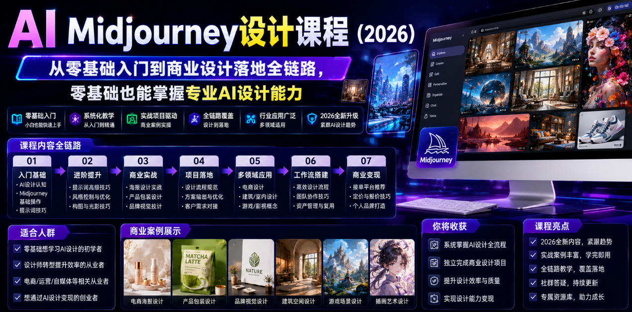 AI Midjourney设计课程(2026)，从零基础入门到商业设计落地全链路，零基础也能掌握专业AI设计能力(更新0913)-LanTi云网创