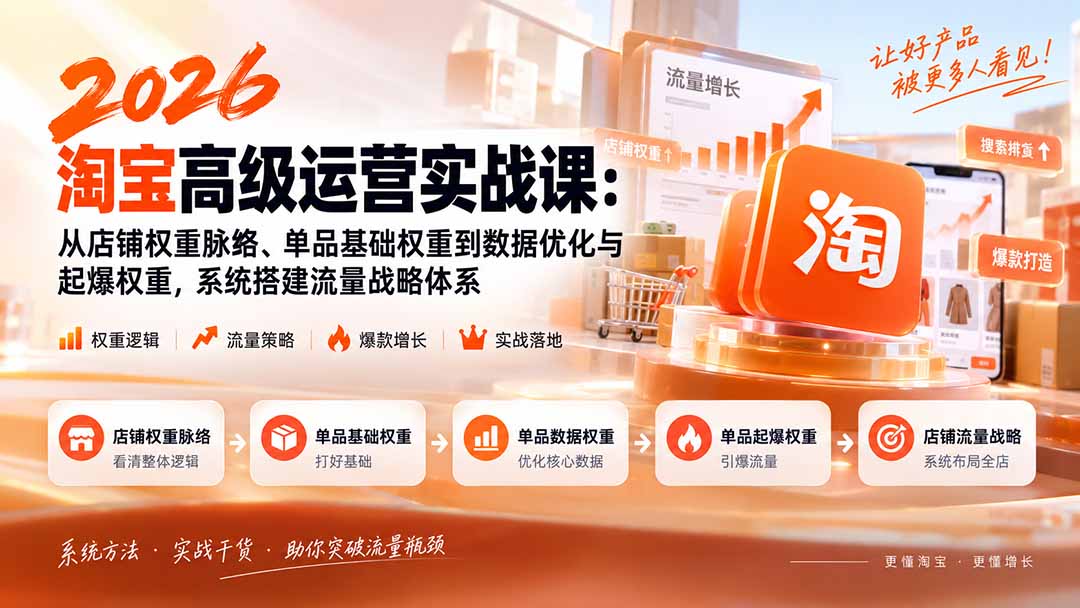 2026淘宝高级运营实战课：从店铺权重脉络、单品基础权重到数据优化与起爆权重，系统搭建流量战略体系-LanTi云网创