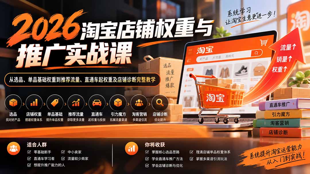 2026淘宝店铺权重与推广实战课：从选品、单品基础权重到推荐流量、直通车起权重及店铺诊断完整教学-LanTi云网创