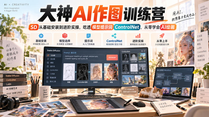 大神AI作图训练营，SD从基础安装到进阶实操，吃透模型提示词ControlNet，从零学会AI绘画-LanTi云网创