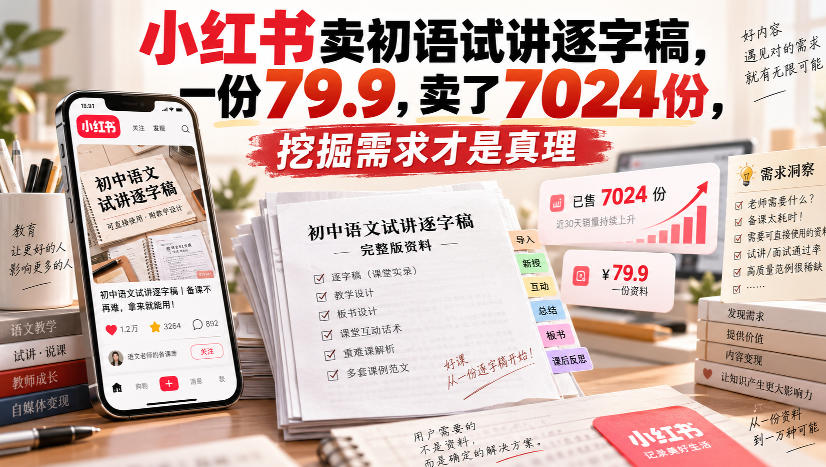 小红书卖初语试讲逐字稿，一份79.9，卖了7024份，挖掘需求才是真理-LanTi云网创
