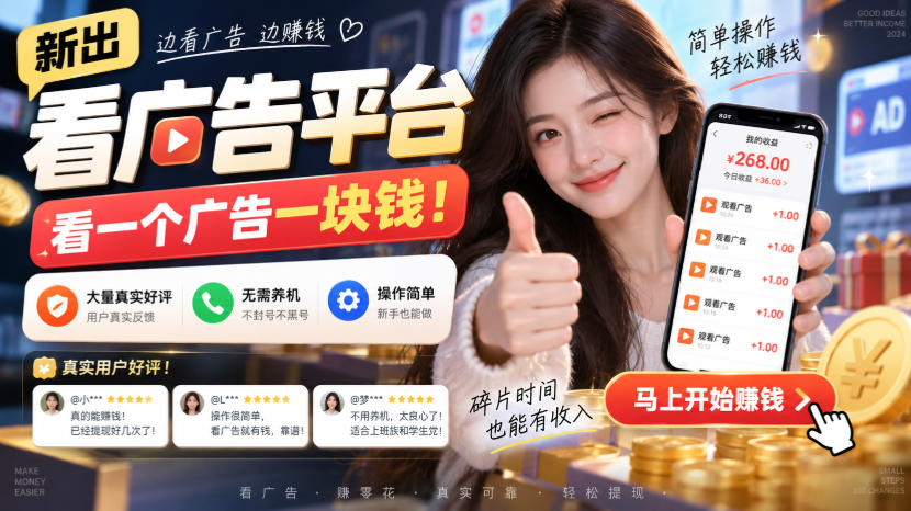 新出看广告平台，看一个广告一块钱，大量真实好评！无需养机、不会黑号，操作简单【揭秘】-LanTi云网创