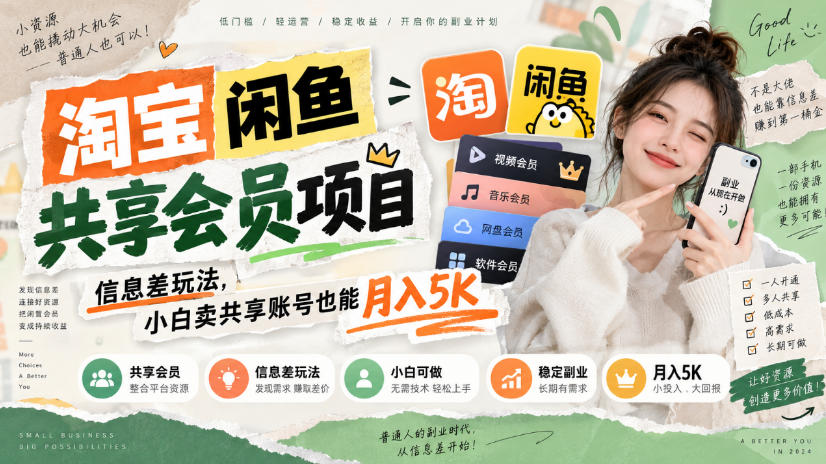 淘宝闲鱼共享会员项目，信息差玩法，小白卖共享账号也能月入5K-LanTi云网创