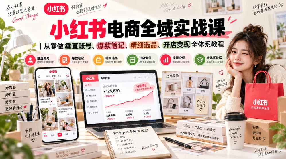 小红书电商全域实战课｜从零做垂直账号、爆款笔记、精细选品、开店变现全体系教程-LanTi云网创