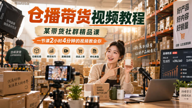 仓播带货视频教程，某带货社群精品课，一节课2小时4分钟的视频教会你-LanTi云网创