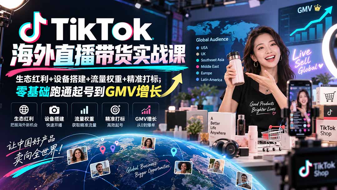 TikTok海外直播带货实战课｜生态红利+设备搭建+流量权重+精准打标，零基础跑通起号到GMV增长-LanTi云网创