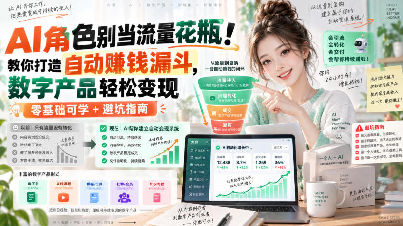 AI角色别当流量花瓶！教你打造自动賺钱漏斗，数字产品轻松变现(零基础可学+避坑指南)【原创双语字幕】-LanTi云网创