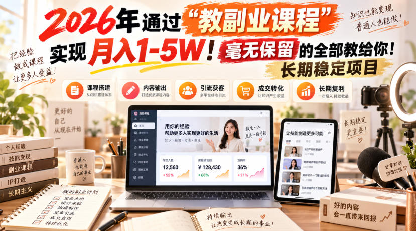 2026年通过“教副业课程”实现月入1-5W！毫无保留的全部教给你！长期稳定项目-LanTi云网创