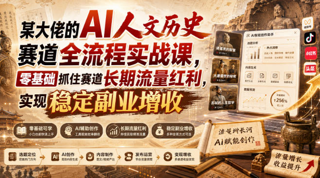 某大佬的AI人文历史赛道全流程实战课，零基础抓住赛道长期流量红利，实现稳定副业增收(更新)-LanTi云网创