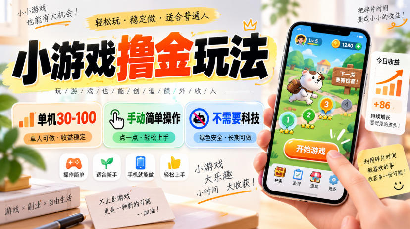 小游戏撸金玩法，单机30-100，手动简单操作，不需要科技-LanTi云网创