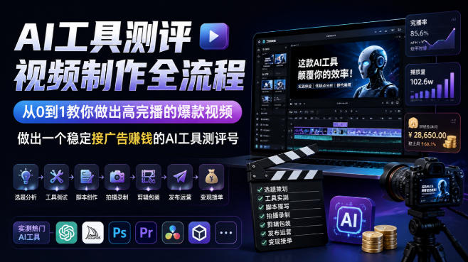 AI工具测评视频制作全流程，从0到1教你做出高完播的爆款视频，做出一个稳定接广告賺钱的AI工具测评号-LanTi云网创