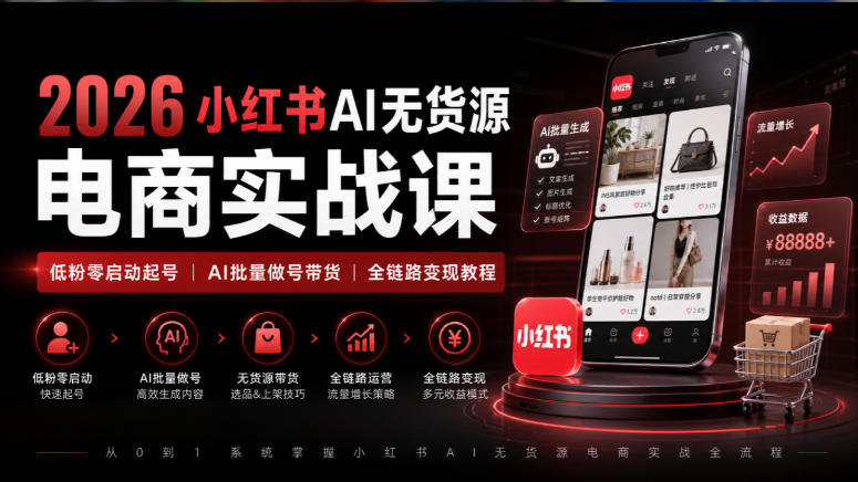 2026小红书AI无货源电商实战课｜低粉零启动起号｜AI批量做号带货全链路变现教程-LanTi云网创