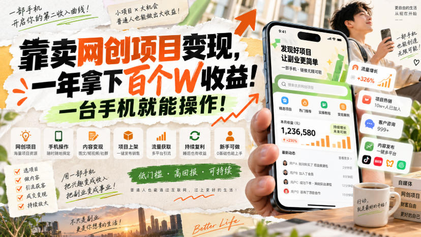 网创小程序虚拟资料变现，一年拿下百万收益，一部手机就可以做，0成本变现副业！-LanTi云网创