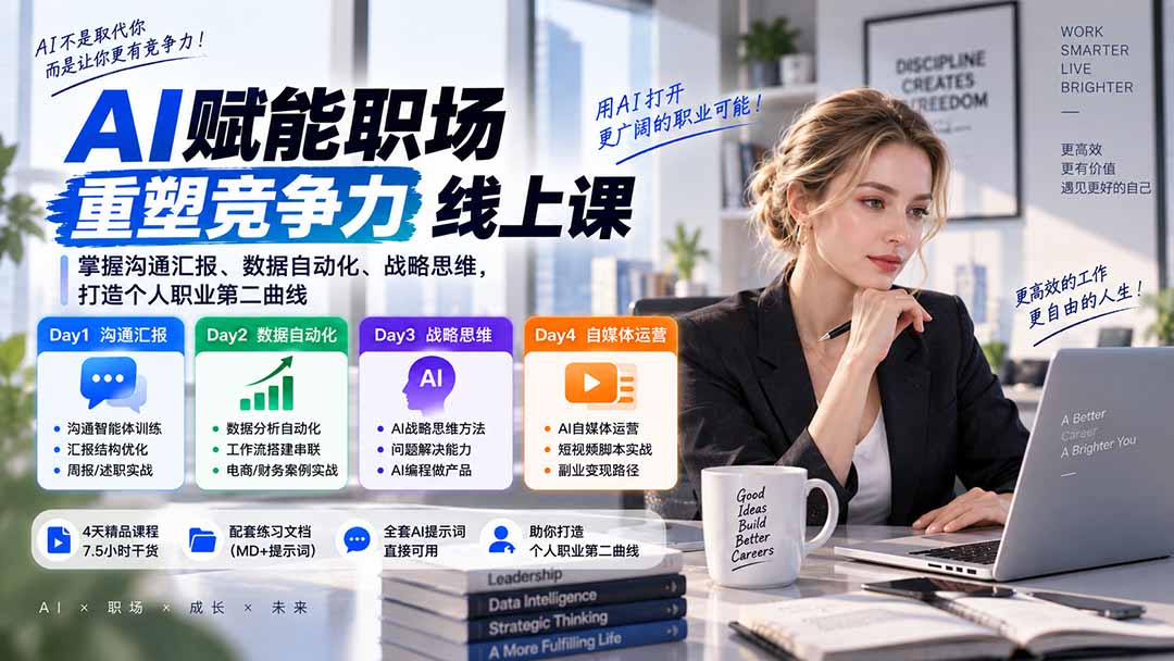 AI职场提效与第二曲线实战课-无水印：学习沟通汇报、数据工作流和战略思维，掌握AI编程做产品及自媒体运营方法-LanTi云网创