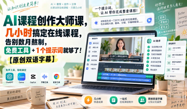 AI课程创作大师课，几小时搞定在线课程，告别数月熬制，免费工具+1个提示词就够了！【原创双语字幕】-LanTi云网创