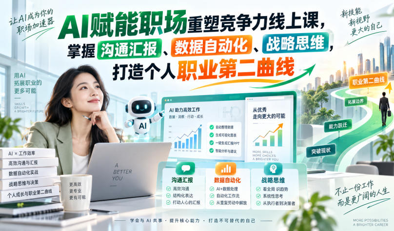 AI赋能职场重塑竞争力线上课，掌握沟通汇报、数据自动化、战略思维，打造个人职业第二曲线-LanTi云网创