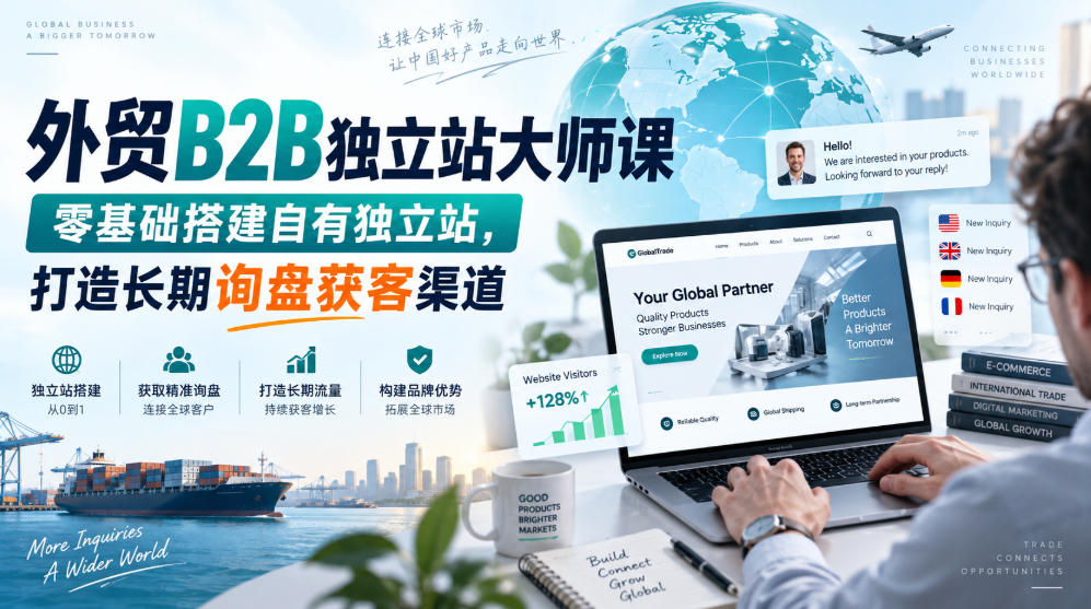 外贸B2B独立站大师课，零基础搭建自有独立站，打造长期询盘获客渠道-LanTi云网创