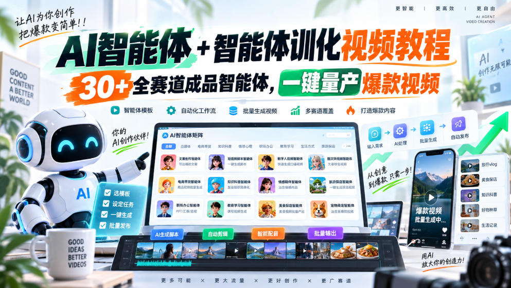 AI智能体+智能体训化视频教程，30+全赛道成品智能体，一键量产爆款视频-LanTi云网创