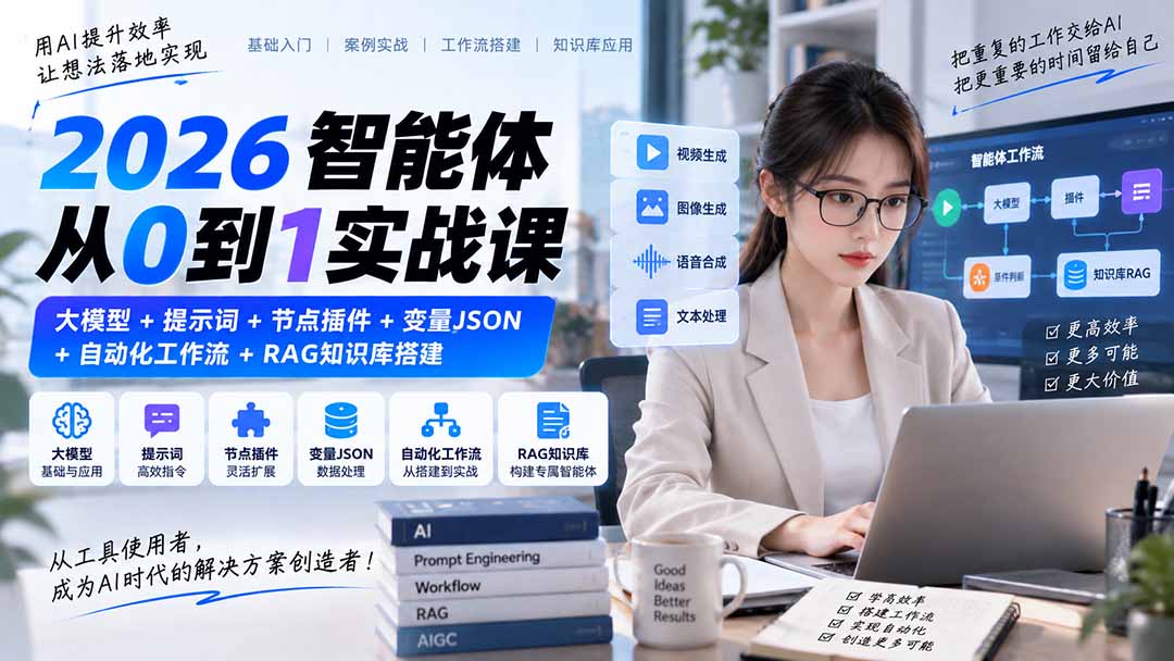 2026智能体从0到1实战课｜大模型+提示词+节点插件+变量JSON+自动化工作流+RAG知识库搭建-LanTi云网创