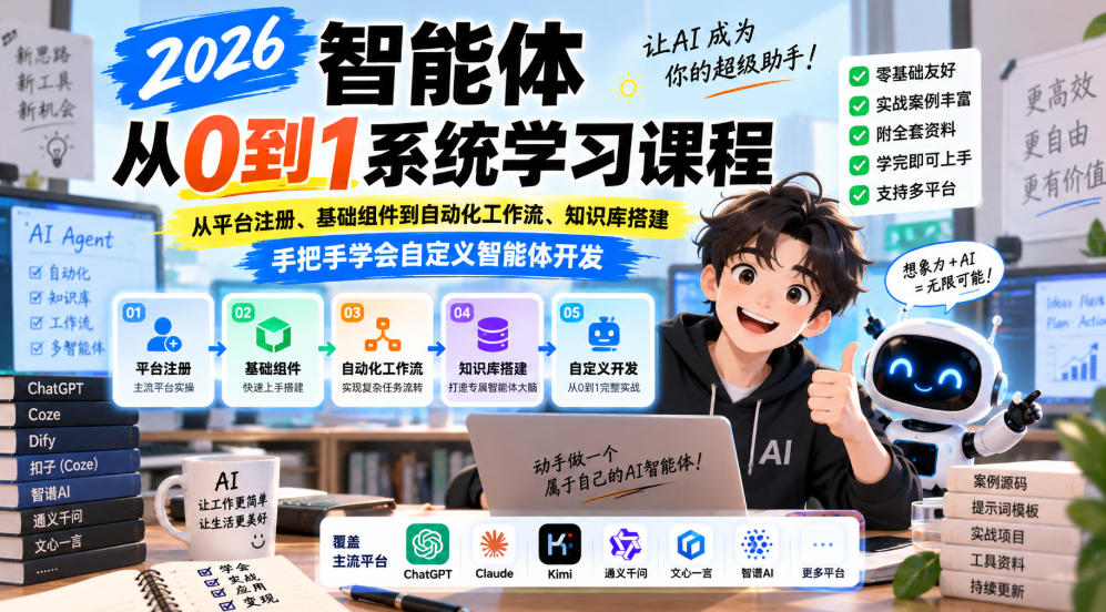 2026智能体从0到1系统学习课程，从平台注册、基础组件到自动化工作流、知识库搭建，手把手学会自定义智能体开发-LanTi云网创