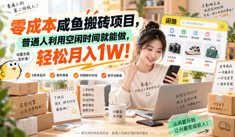 零成本咸鱼搬砖项目，普通人利用空闲时间就能做，轻松月入1W！【揭秘】-LanTi云网创