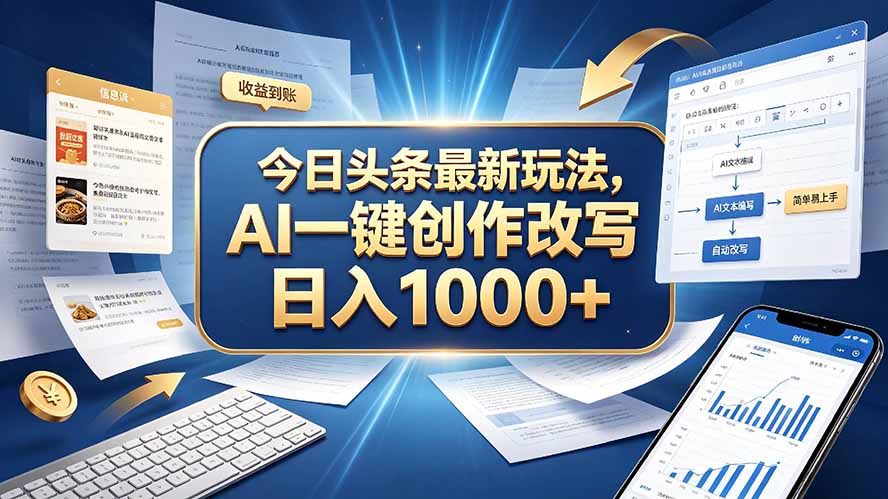 今日头条最新玩法，AI 一键创作改写，简单易上手，轻松日入 1000 +-LanTi云网创