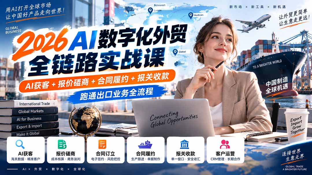 2026AI数字化外贸全链路实战课：AI获客+报价磋商+合同履约+报关收款，跑通出口业务全流程-LanTi云网创