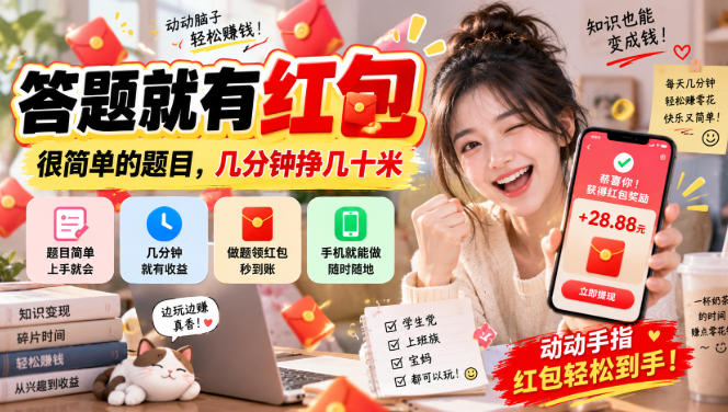 答题就有红包，很简单的题目，几分钟挣几十块，学生党上班族宝妈都可以玩【揭秘】-LanTi云网创
