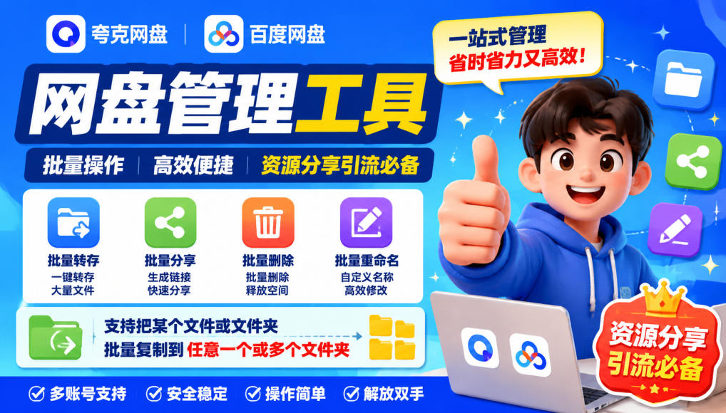 夸克网盘批量文件重命名，批量转存、批量分享、批量复制，内置AI功能-LanTi云网创