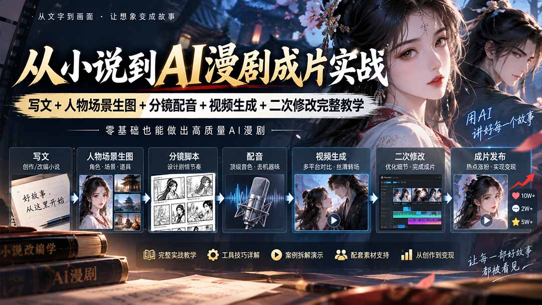 从小说到AI漫剧成片实战：写文+人物场景生图+分镜配音+视频生成+二次修改完整教学-LanTi云网创