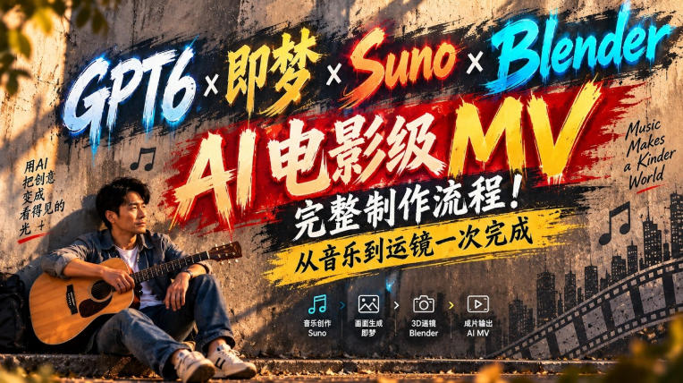 GPT6×即梦×Suno×Blender｜AI电影级MV完整制作流程！从音乐到运镜一次完成！-LanTi云网创